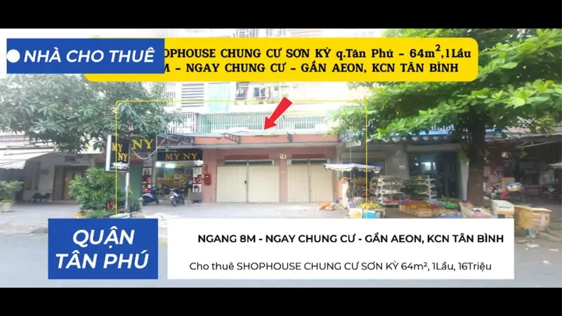 Cho Thuê Shophouse Chung Cư Sơn Kỳ 64M², 1Lầu, 16Triệu - Ngang 8M - ảnh 1