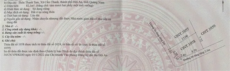 Đất Đẹp – Giá Tốt – Chính Chủ  Cần Bán Lô Đất 2 Mặt Tiền Tại Xã Cẩm Thanh, Tp. Hội An,  Quảng Nam