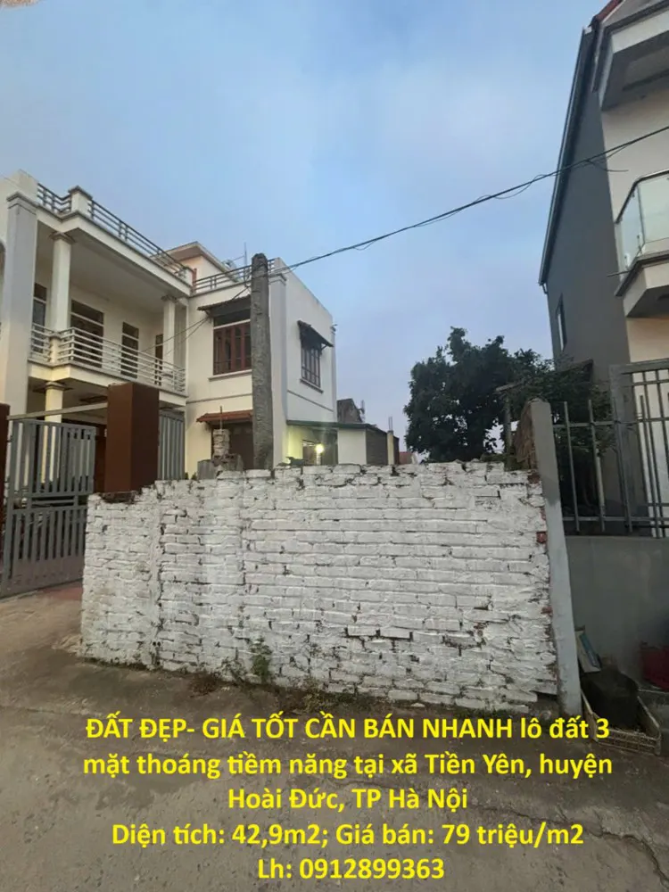 Đất Đẹp- Giá Tốt Cần Bán Nhanh Lô Đất 3 Mặt Thoáng Tiềm Năng Tại Huyện Hoài Đức, Tp Hà Nội
