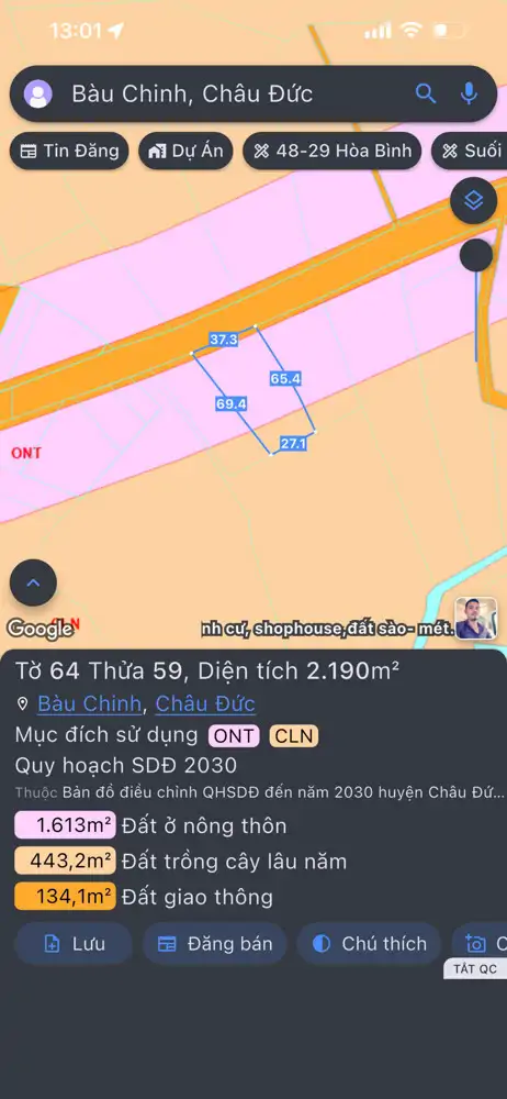 Cần Bán Lô Mặt Tiền Đường Nhựa Chính Bàu Chinh,Dt 2190M Có 300M Thổ Cư - ảnh 1