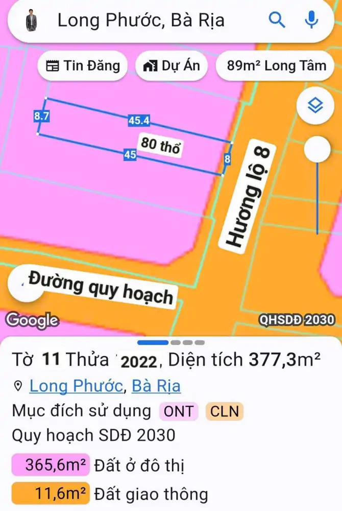 Bán Nhanh Lô Mặt Tiền Đường Hương Lộ 8, Tam Long Hcm._ Dt:8mx45 M(80 Thổ)