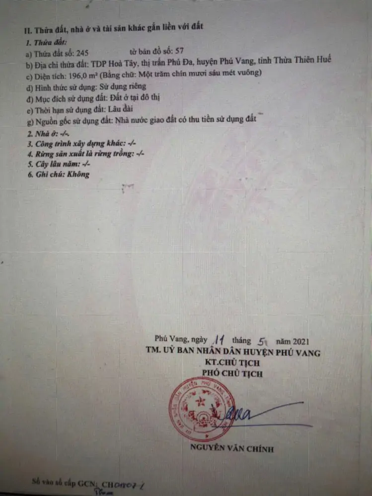 Đất Đẹp - Giá Đầu Tư- Cần Bán Lô Đất Kqh Hòa Tây Tại Phú Vang,Tp.huế, Thừa Thiên Huế