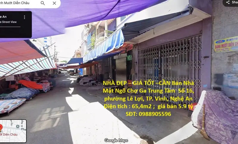 Nhà Đẹp – Giá Tốt –Cần Bán Nhà Mặt Ngõ Chợ Ga Trung Tâm  Số 16, Phường Lê Lợi, Tp. Vinh, Nghệ An