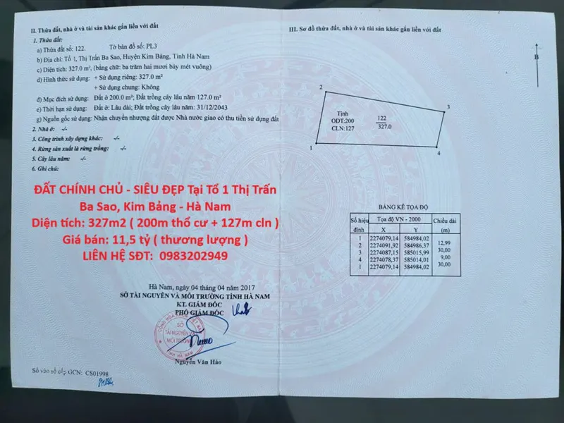 Đất Chính Chủ - Siêu Đẹp Tại Tổ 1 Thị Trấn Ba Sao, Kim Bảng - Hà Nam