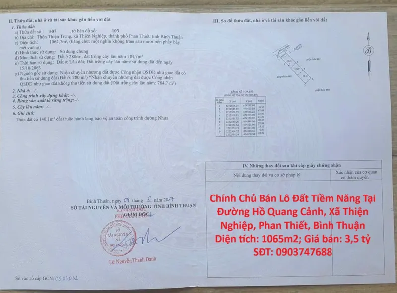 Đất Đẹp - Giá Tốt - Bán Gấp Lô Đất Tiềm Năng Tại Đường Hồ Quang Cảnh, Xã Thiện Nghiệp, Phan Thiết,