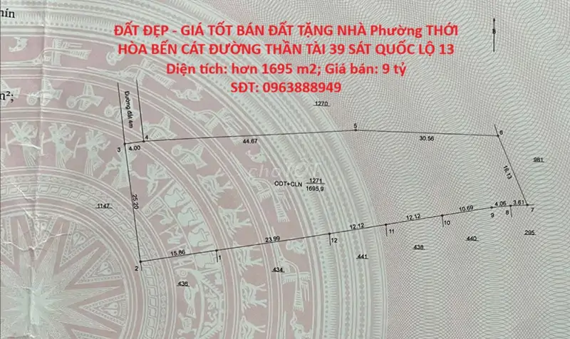 Đất Đẹp - Giá Tốt Bán Đất Tặng Nhà Phường Thới Hòa Bến Cát Đường Thần Tài 39 Sát Quốc Lộ 13