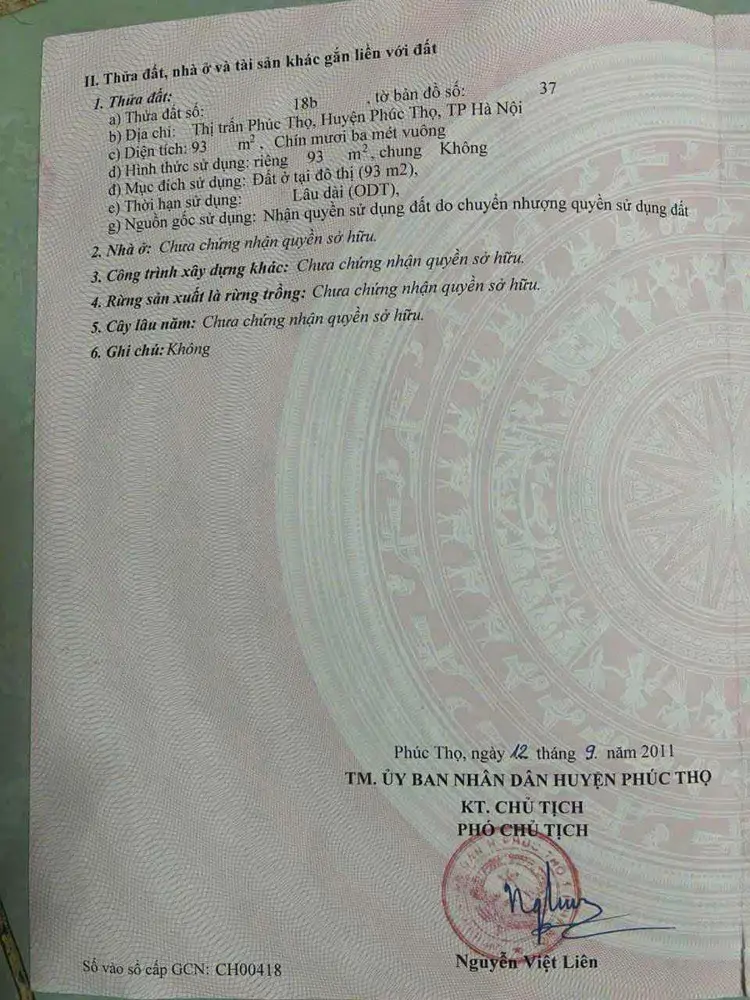 Cc Gửi B.án 93M Đất Trung Tâm Phúc Thọ _ Hà Nội