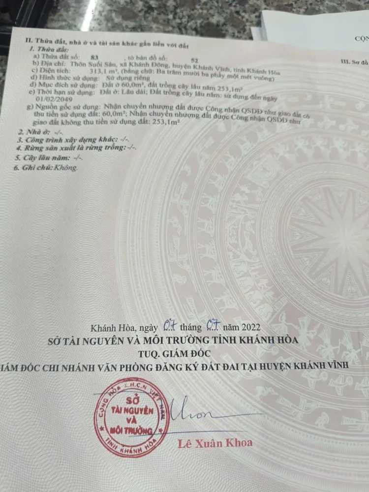 Đất Đẹp– Giá Tốt – Chính Chủ Cần Bán Nhanh Đất Tại Xã Khánh Đông, Khánh Vĩnh, Khánh Hòa