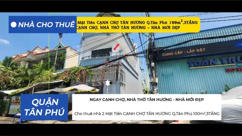 Cho Thuê Nhà 2 Mặt Tiền Cạnh Chợ Tân Hương Q.tân Phú 100M²,3Tầng, 20Triệu - ảnh 1