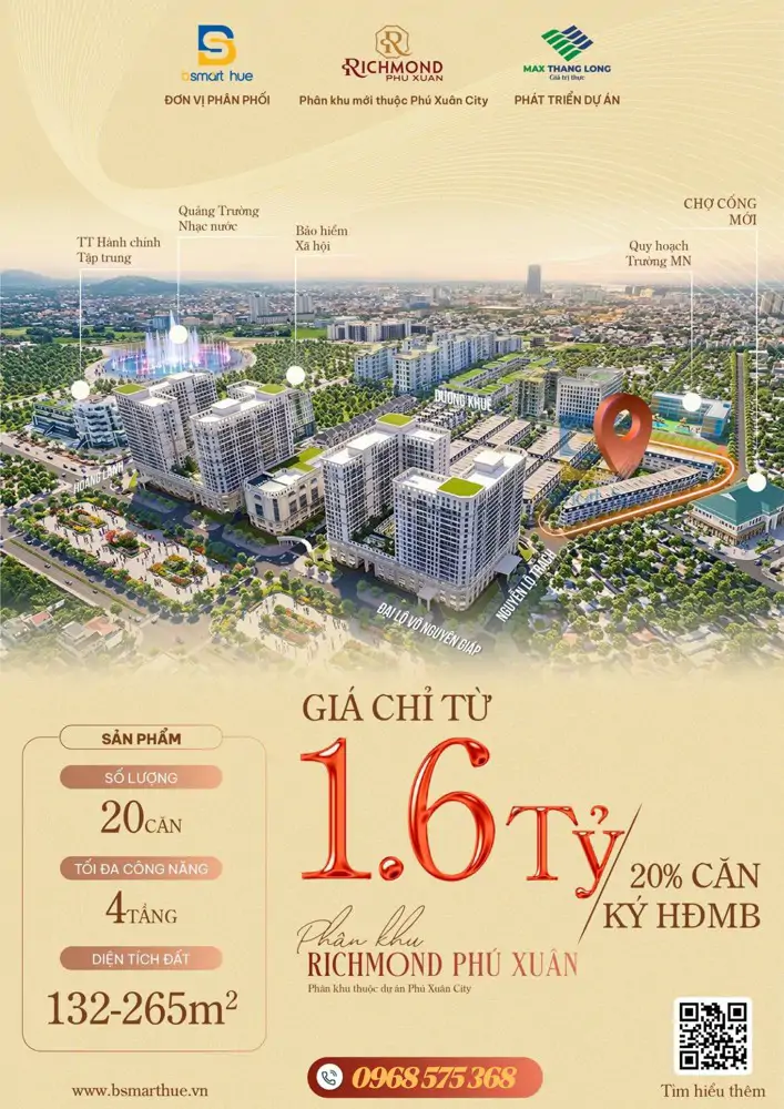 Chính Thức Công Bố Giá Dự Kiến Richmond Phú Xuân – Độc Quyền 20 Căn Thương Mại Giai Đoạn 1 - ảnh 1