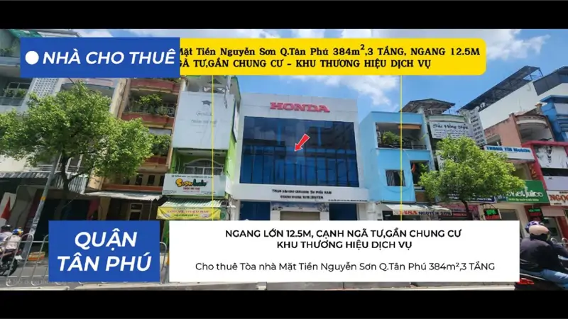 Cho Thuê Tòa Nhà Mặt Tiền Nguyễn Sơn Q.tân Phú 384M²,3 Tầng, Ngang 12M - Cạnh Ngã Tư - ảnh 1