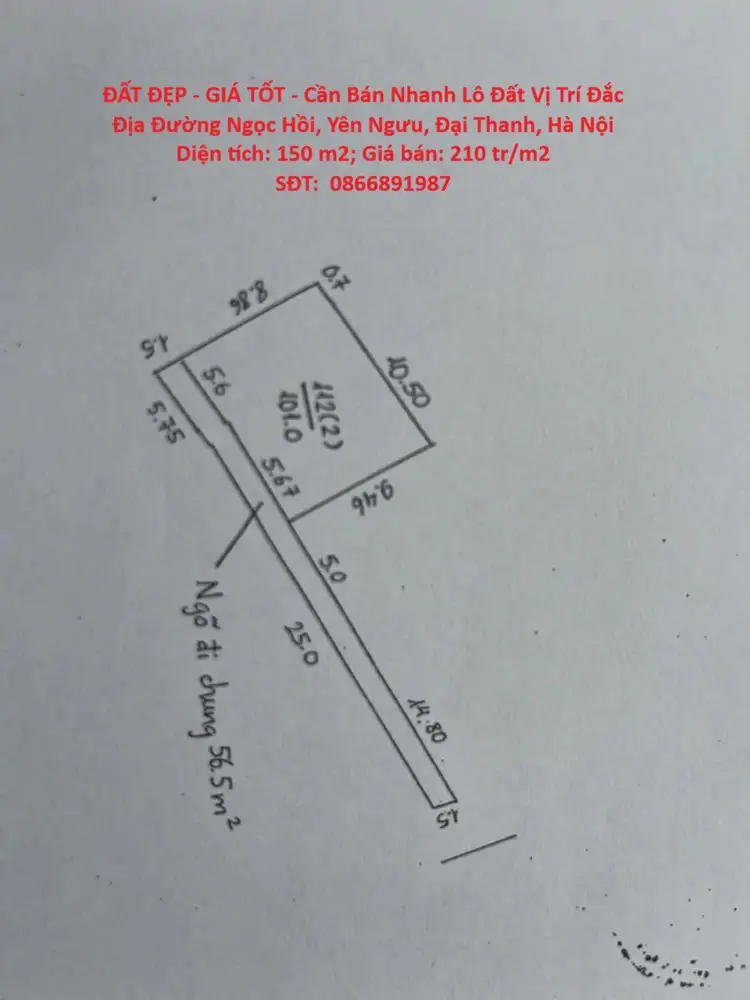 Đất Đẹp - Giá Tốt - Cần Bán Nhanh Lô Đất Vị Trí Đắc Địa Đường Ngọc Hồi, Yên Ngưu, Đại Thanh, Hà Nội