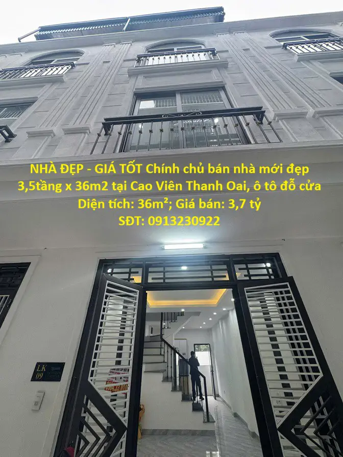 Nhà Đẹp - Giá Tốt Chính Chủ Bán Nhà Mới Đẹp 3,5Tầng X 36M2 Tại Cao Viên Thanh Oai, Ô Tô Đỗ Cửa