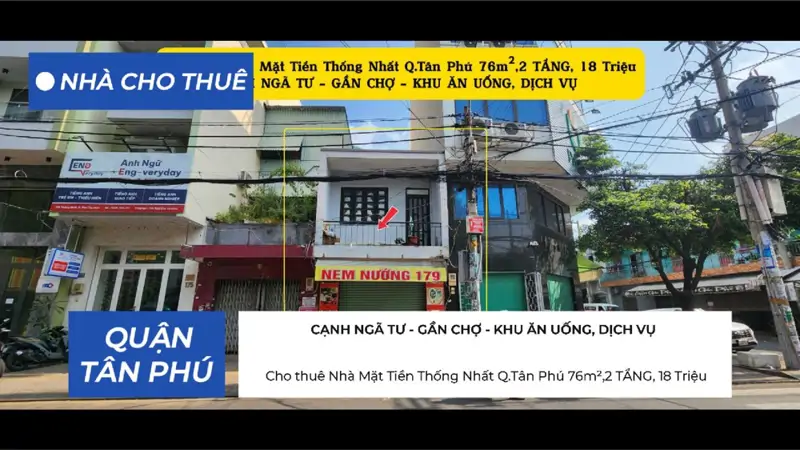Cho Thuê Nhà Mặt Tiền Thống Nhất Q.tân Phú 76M²,2Tầng, 18Triệu - Cạnh Chợ, Ngã Tư - ảnh 1