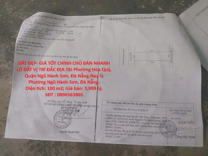 Đất Đẹp- Giá Tốt Chính Chủ Bán Nhanh Lô Đất Vị Trí Đắc Địa Tại Phường Hòa Quý, Quận Ngũ Hành Sơn, - ảnh 1