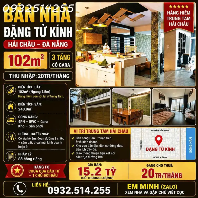 Bán Nhà 3 Tầng Trung Tâm Hải Châu - Cách Sông Hàn 100M - Ngang 7M5 - Giá Chỉ 15 Tỷ - ảnh 1