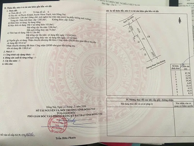 Đất Mặt Tiền Đẹp – Giá Tốt – Chính Chủ Cần Bán Tại Xã Phước Khánh, Huyện Nhơn Trạch