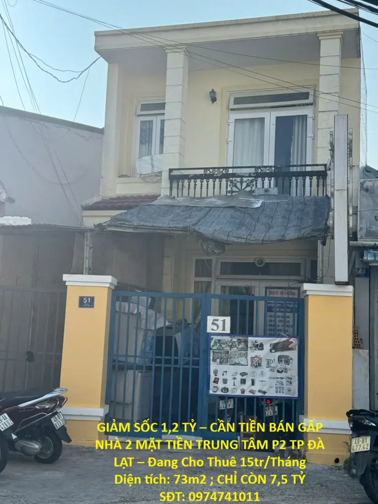 Giảm Sốc 1,2 Tỷ – Cần Tiền Bán Gấp Nhà 2 Mặt Tiền Trung Tâm P2 Tp Đà Lạt – Đang Cho Thuê 15Tr/tháng