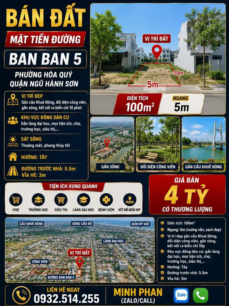 Chính Chủ Cần Bán Lô Đất Khu Bá Tùng - Đường Ban Ban 5 - Ngũ Hành Sơn - Giá 4 Tỷ Tl - ảnh 1