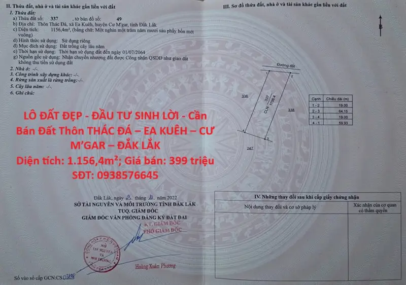 Lô Đất Đẹp - Đầu Tư Sinh Lời - Cần Bán Đất Thôn Thác Đá – Ea Kuêh – Cư M’gar – Đắk Lắk