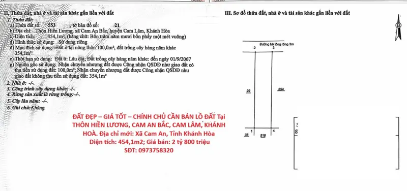 Đất Đẹp – Giá Tốt – Chính Chủ Cần Bán Lô Đất Tại Thôn Hiền Lương, Cam An Bắc, Cam Lâm, Khánh Hoà