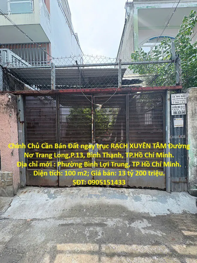 Chính Chủ Cần Bán Đất Ngay Trục Rạch Xuyên Tâm Đường Nơ Trang Long,P.13, Bình Thạnh, Tp.hồ Chí Minh