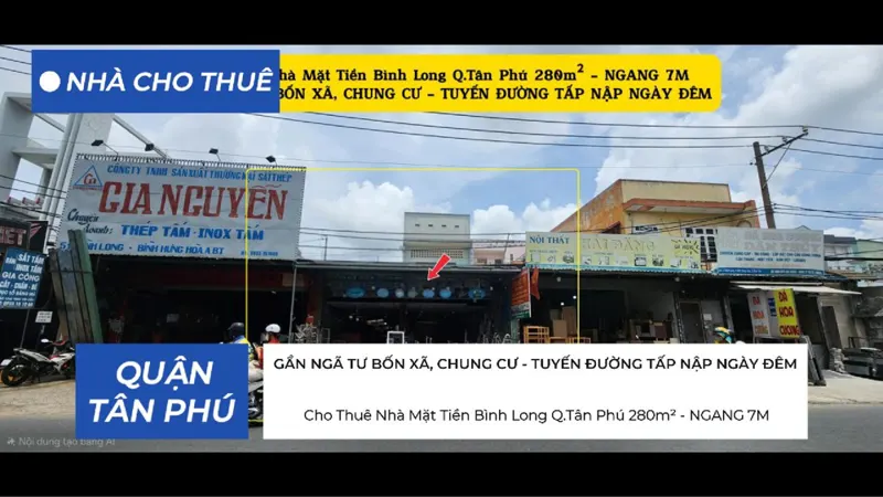 Cho Thuê Nhà Mặt Tiền Bình Long Q.tân Phú 280M² - Ngang 7M, Gần Chung Cư, Ngã Tư Bốn Xã