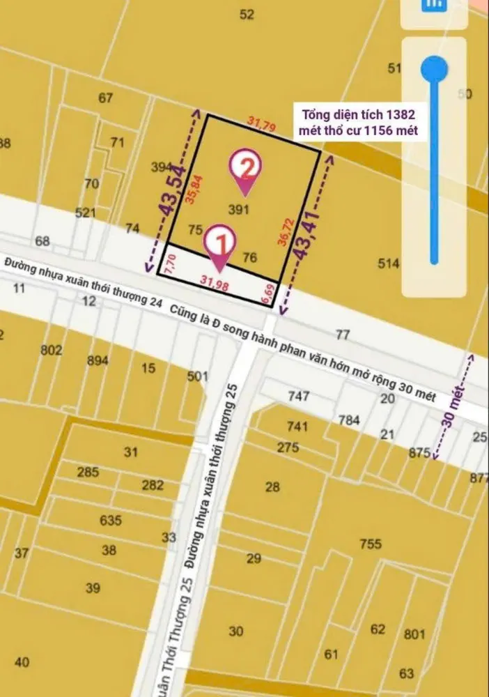 Đất 2 Mt Xuân Thới Thượng 24 – Bà Điểm, Hóc Môn – Dt Khủng 1.382M²