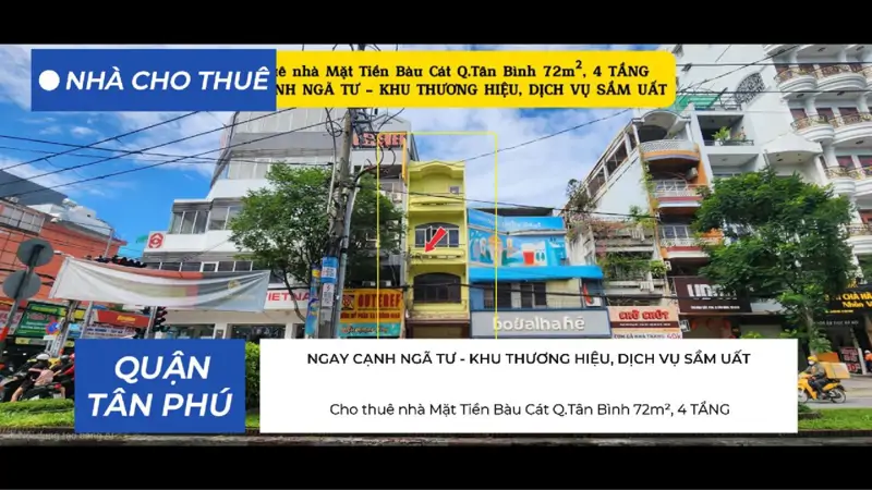Cho Thuê Nhà Mặt Tiền Bàu Cát Q.tân Bình 72M², 4 Tầng,Ngay Cạnh Ngã Tư - Khu Thương Hiệu