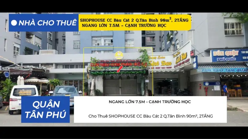 Cho Thuê Shophouse Cc Bàu Cát 2 Q.tân Bình 90M², 2Tầng, Ngang 7.5M - Cạnh Trường Học