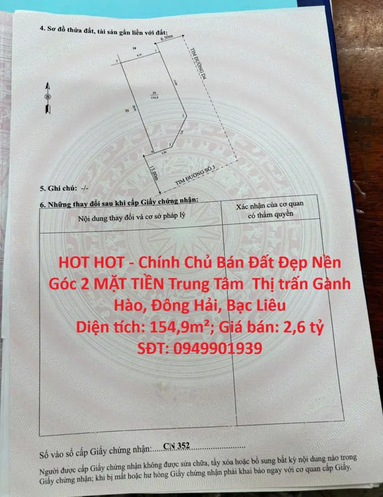 Hot Hot - Chính Chủ Bán Đất Đẹp Nền Góc 2 Mặt Tiền Trung Tâm Xã Gành Hào – 154,9M² – Sổ Hồng Riêng