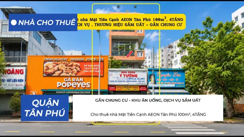 Cho Thuê Nhà Mặt Tiền Cạnh Aeon Tân Phú 100M², 4Tầng - Khu Dịch Vụ , Thương Hiệu Sầm Uất - ảnh 1