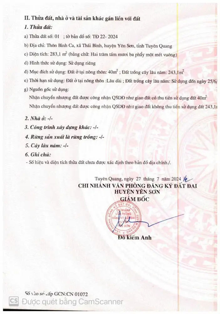 Chính Chủ Bán Lô Đất Đẹp Tại Xã Thái Bình, Yên Sơn, Tuyên Quang