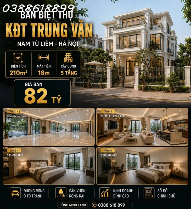 Bán Biệt Thự Kđt Trung Văn - Nam Từ Liêm - Mặt Tiền 18M, Sân Vườn Rộng, Kinh Doanh Đỉnh - 210M2 
