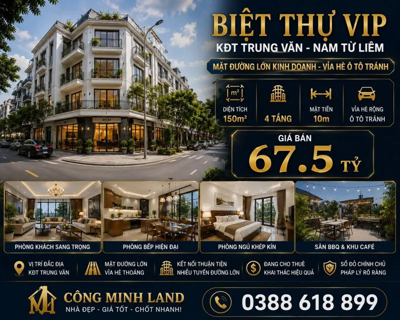 Bán Biệt Thự Kđt Trung Văn - Nam Từ Liêm - Mặt Đường Lớn Kd - 150M2 - 4 Tầng - Mt 10M - 67.5 Tỷ
