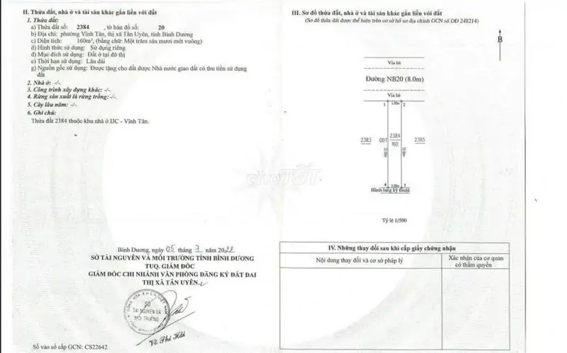 Đất Đẹp – Giá Tốt- Chính Chủ Cần Bán Đất Tại Xã Vĩnh Tân, Thị Xã Tân Uyên, Bình Dương