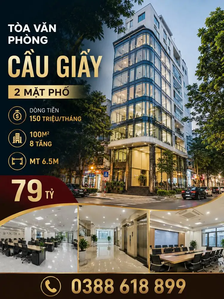 Bán Tòa Vp Cầu Giấy - 2 Mặt Phố - Dt 150 Tr/th - 100 M2 - 8 Tầng - Mt 6.5M - 79 Tỷ