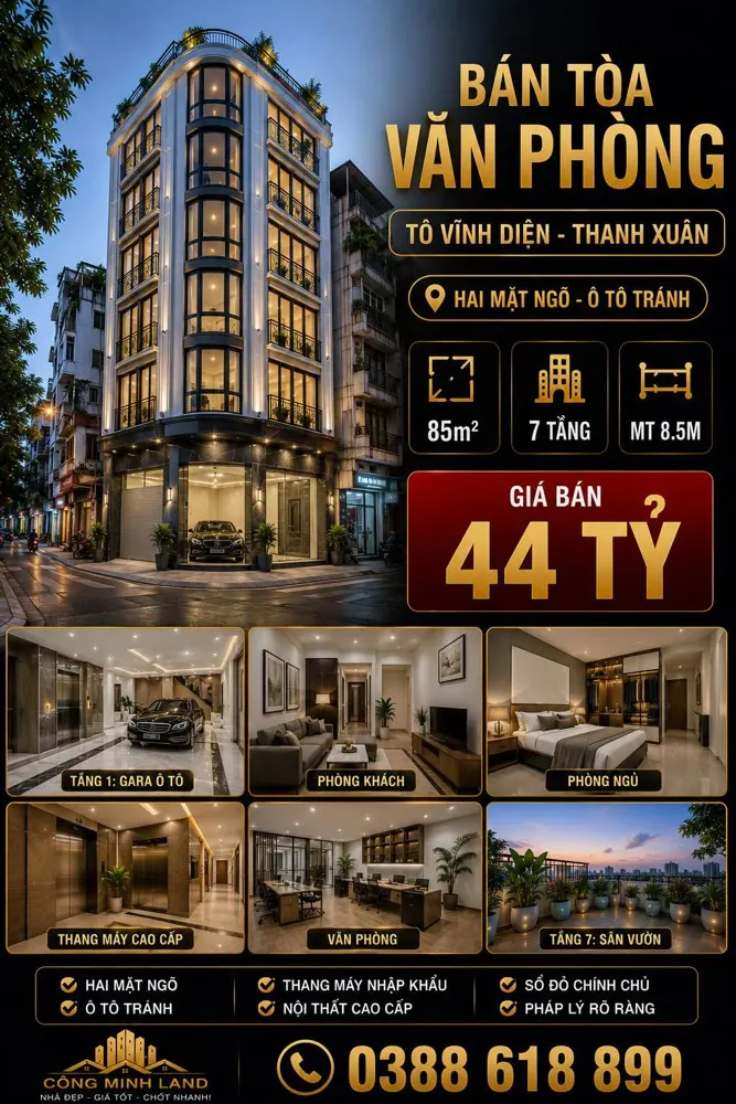 Bán Tòa Vp Tô Vĩnh Diện - Thanh Xuân - Ô Tô Tránh - 85M2 - 7 Tầng - Mt 8.5M - 44 Tỷ
