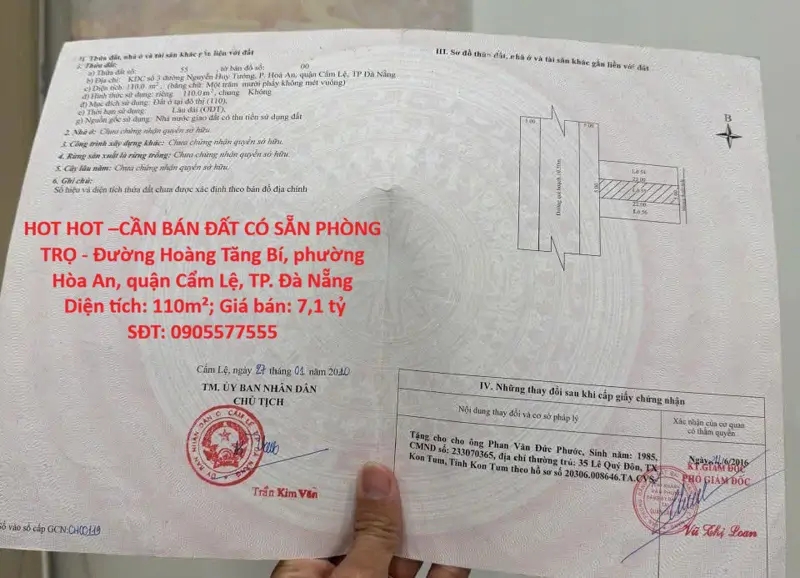 Hot Hot –Cần Bán Đất Có Sẵn Phòng Trọ - Đường Hoàng Tăng Bí, Phường Hòa An, Quận Cẩm Lệ, Tp. Đà Nẵng - ảnh 1