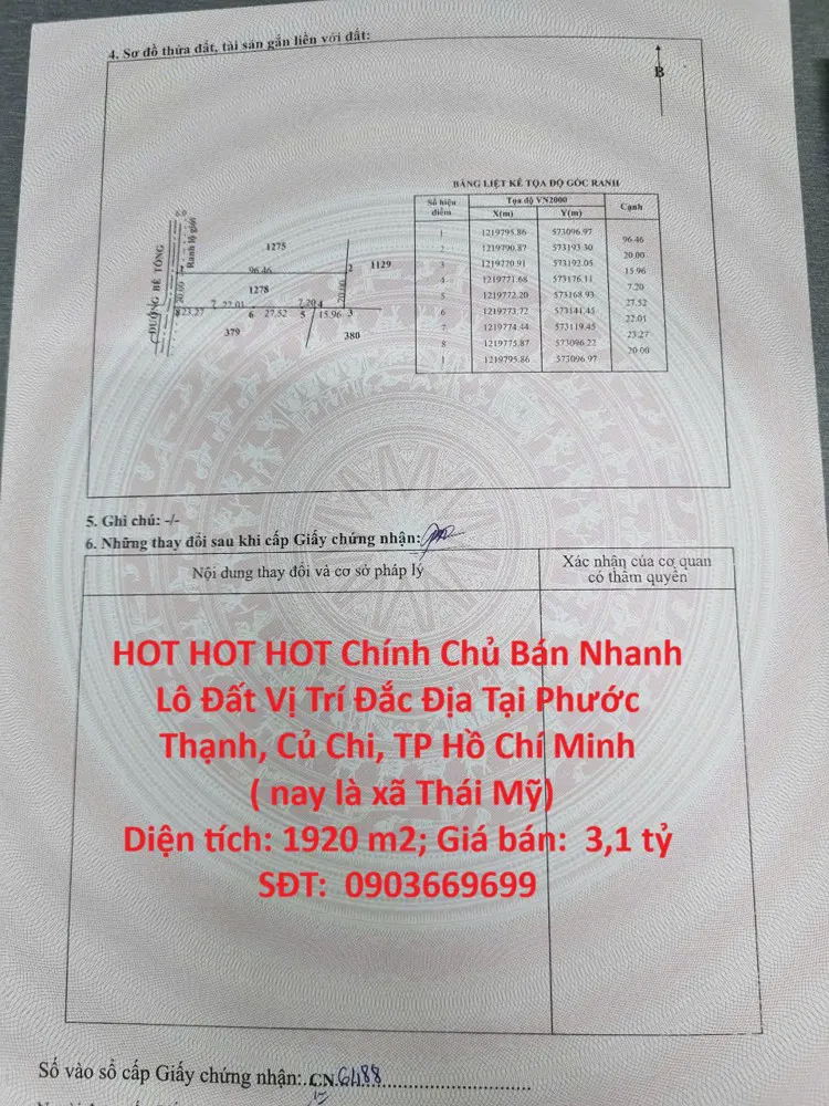 Hot Hot Hot Chính Chủ Bán Nhanh Lô Đất Vị Trí Đắc Địa Tại Phước Thạnh, Củ Chi, Tp Hồ Chí Minh