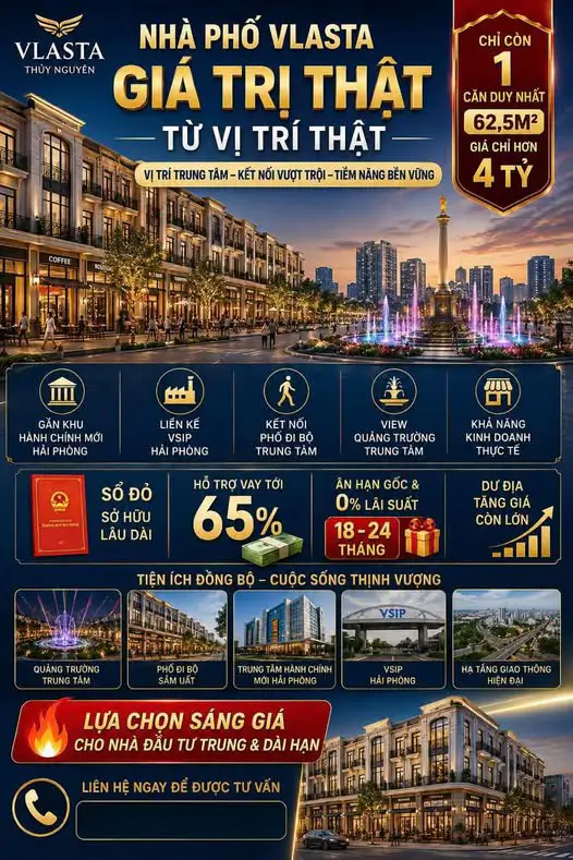 Vlasta Thủy Nguyên – Dự Án Hiếm Hoi Hội Tụ Vị Trí Vàng, Giá Tốt Và Tiện Ích 5 Saonhà Phố Vlasta – - ảnh 1