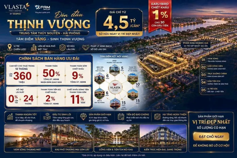 Liền Kề Trung Tâm Vlasta Thủy Nguyên Chỉ 4,5 Tỷ – Sổ Đỏ Lâu Dài, Vị Trí Đẹp Nhất Phân Khu Phú Quý!