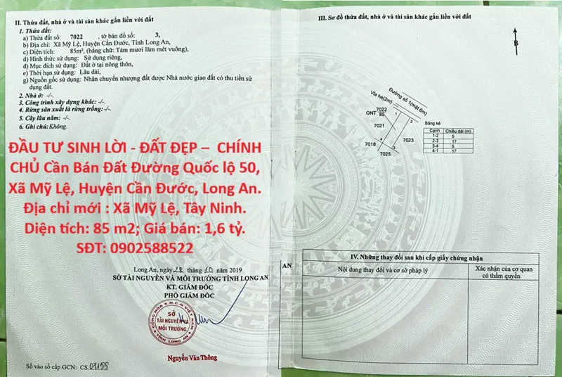 Đầu Tư Sinh Lời - Đất Đẹp – Chính Chủ Cần Bán Đất Đường Quốc Lộ 50, Xã Mỹ Lệ, Huyện Cần Đước, Long