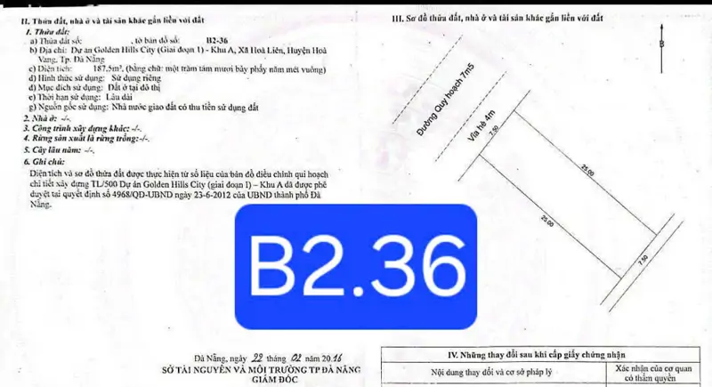 Bán Đất Đường 7,5M - Dự Án Golden Hills City