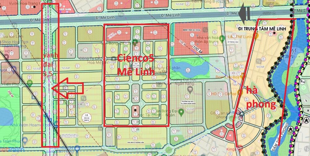 Bán Đất Biệt Thự Dự Án Cienco5 Mê Linh - 375m2, Sổ Đỏ, Giá 33tr/m