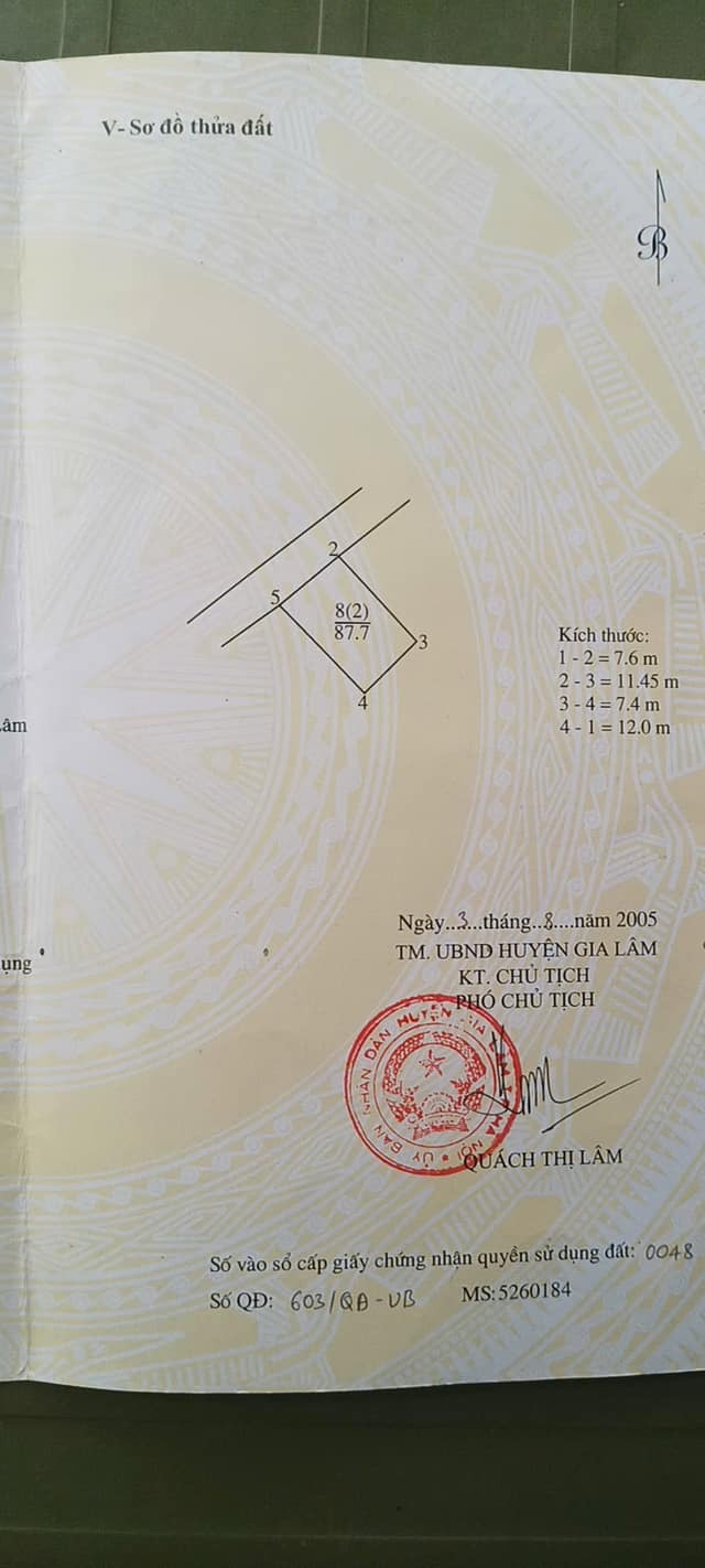 Bán đất nền Yên Viên - Hà Nội: 88m2, Mặt tiền 7.6m, Giá 55tr/m2