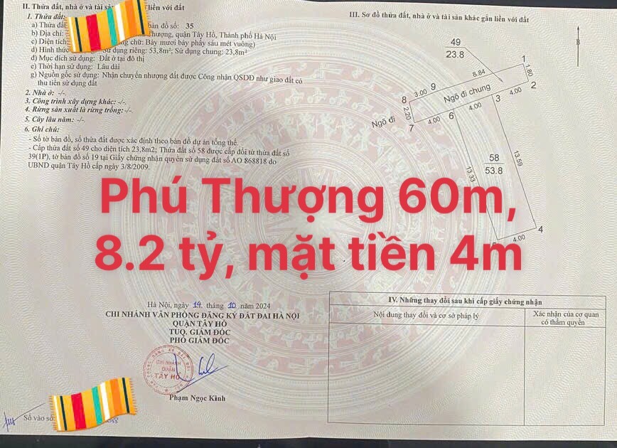 Bán đất nền An Dương Vương, Tây Hồ, Hà Nội - 60m2, 8.2 tỷ, Pháp lý rõ ràng