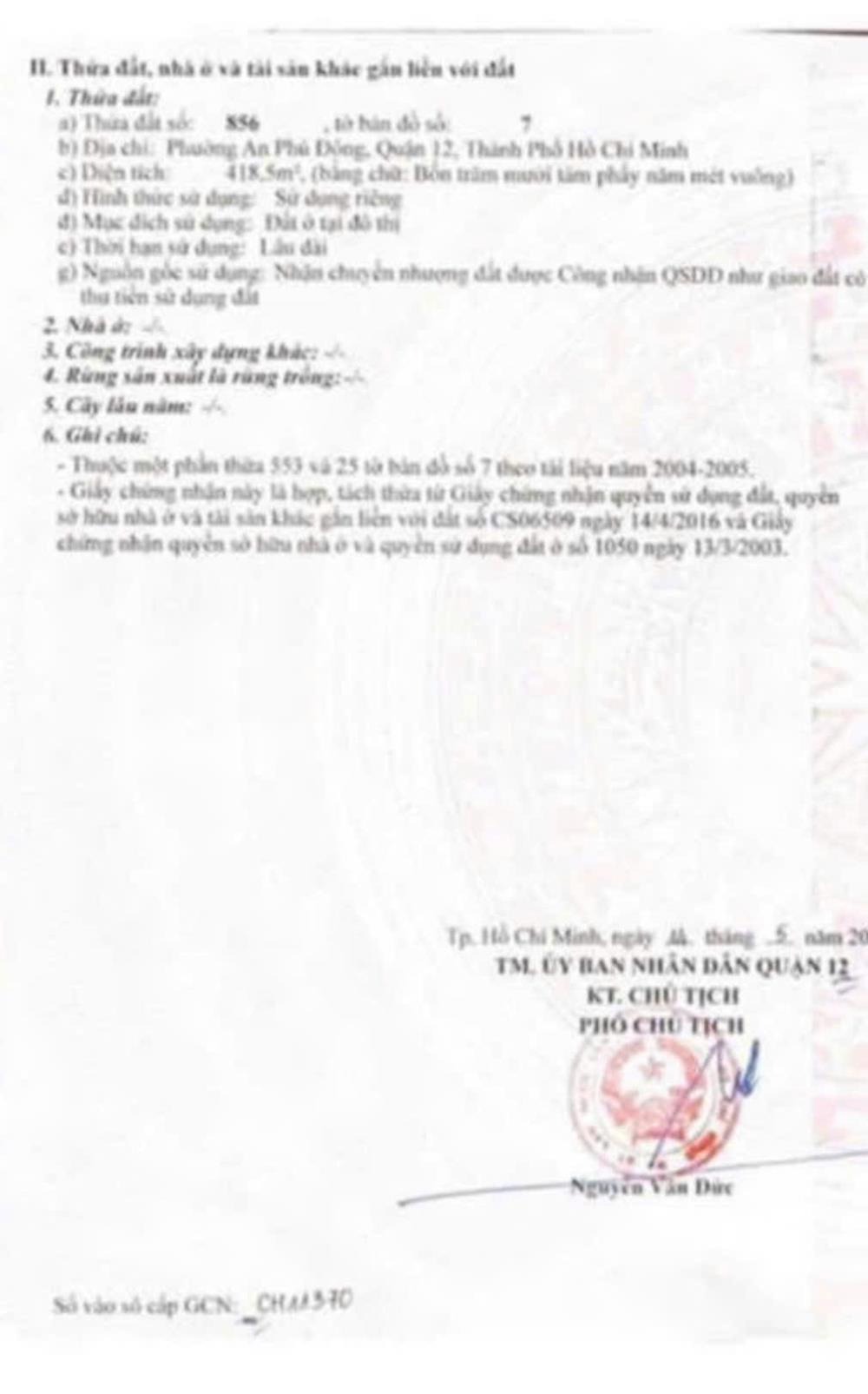 Bán Đất An Phú Đông Quận 12 - 418m2 Thổ Cư - Giá 28 Triệu/m2