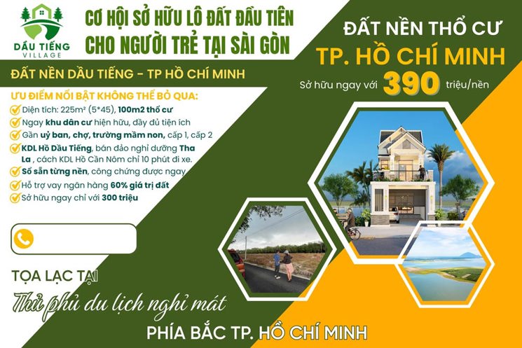 Đất thổ cư Định An, Dầu Tiếng, TP. Hồ Chí Minh giá 390 triệu/nền 225m2