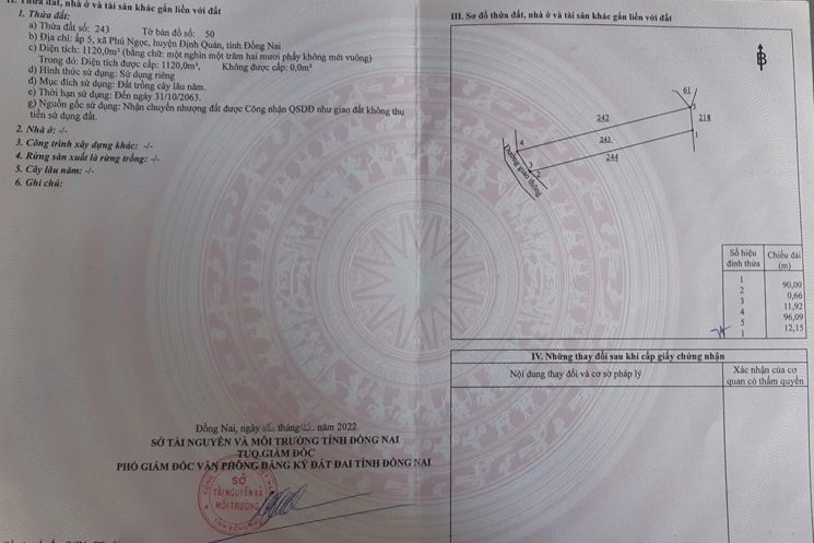 bán gấp 2600m đất phú ngọc định quán sổ riêng